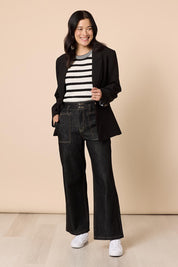 Model Genericm wearing size sample of the Hudson Wide Leg Jean - Black in colour Black, from the front