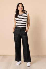 Model Genericm wearing size sample of the Hudson Wide Leg Jean - Black in colour Black, from the front