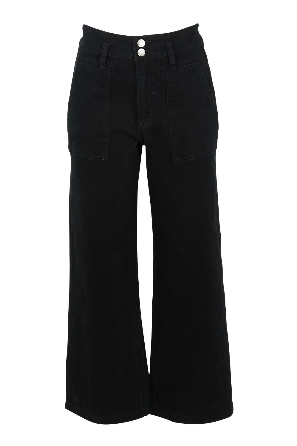 Product shot of the Hudson Wide Leg Jean in colour Black (Black), from the front