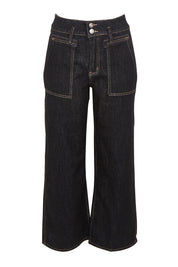 Product shot of the Hudson Wide Leg Jean - Black in colour Black, from the front