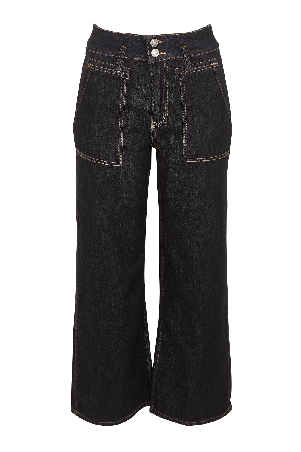 Product shot of the Hudson Wide Leg Jean - Black in colour Black, from the front