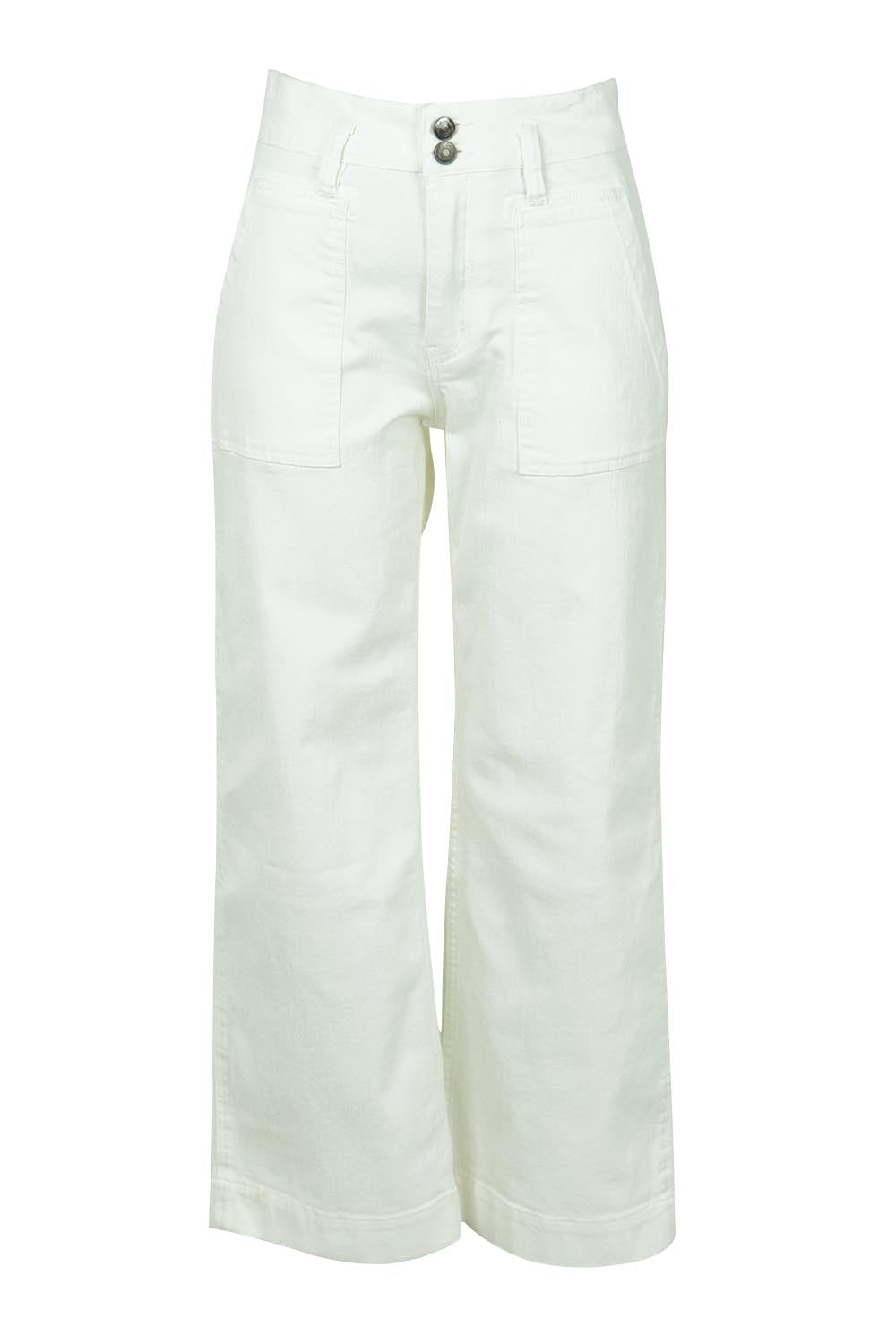 Product shot of the Hudson Wide Leg Jean in colour Ivory (White), from the front