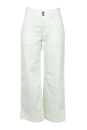Product shot of the Hudson Wide Leg Jean in colour Ivory (White), from the front