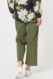 A model wearing the Hudson Wide Leg Jean in colour Khaki (Green), from the back