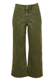 Product shot of the Hudson Wide Leg Jean in colour Khaki (Green), from the front
