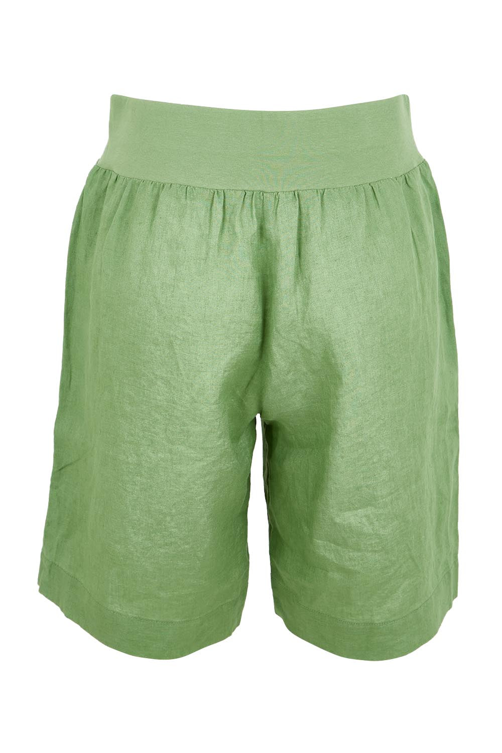 Product shot of the Jersey Waist Linen Short - Fern in colour Fern, from the back
