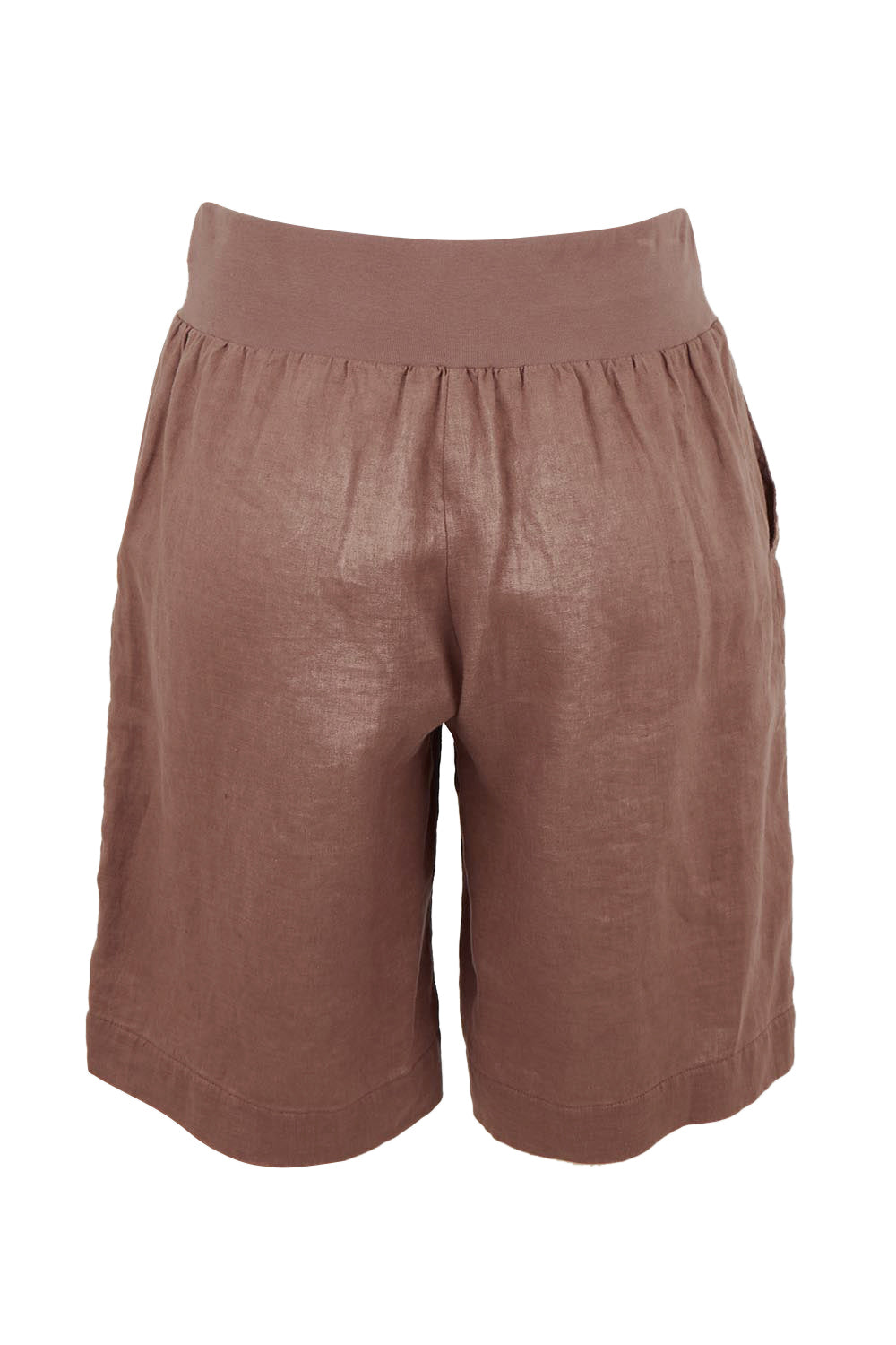 Product shot of the Jersey Waist Linen Short - Mocha in colour Mocha, from the back