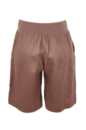 Product shot of the Jersey Waist Linen Short - Mocha in colour Mocha, from the back