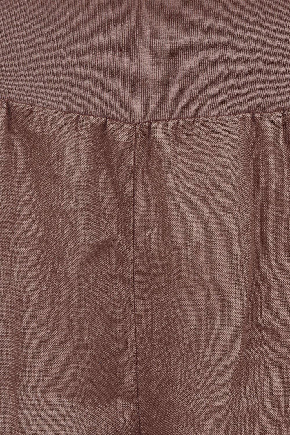 Product shot of the Jersey Waist Linen Short - Mocha in colour Mocha, showing detail