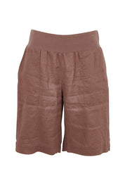 Product shot of the Jersey Waist Linen Short - Mocha in colour Mocha, from the front