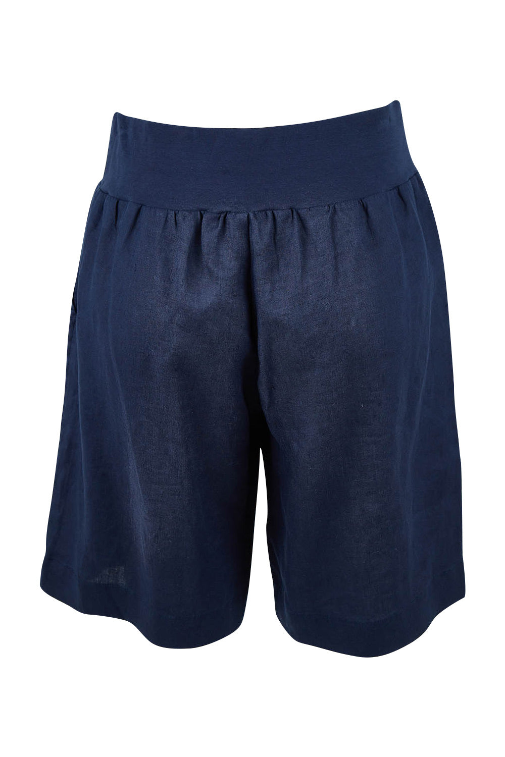 Product shot of the Jersey Waist Linen Short in colour Navy (Blue), from the back