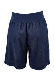 Product shot of the Jersey Waist Linen Short in colour Navy (Blue), from the back