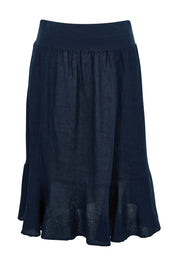 Product shot of the Piccolo Linen Skirt in colour Navy (Blue), from the front