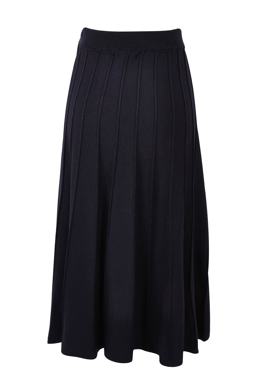 Product shot of the Kate Knit Long Skirt in colour Navy (Blue), from the back