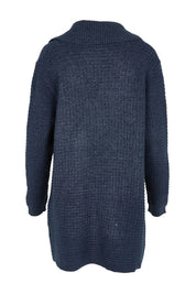 Product shot of the Violet Knit Cardigan in colour Navy (Blue), from the back