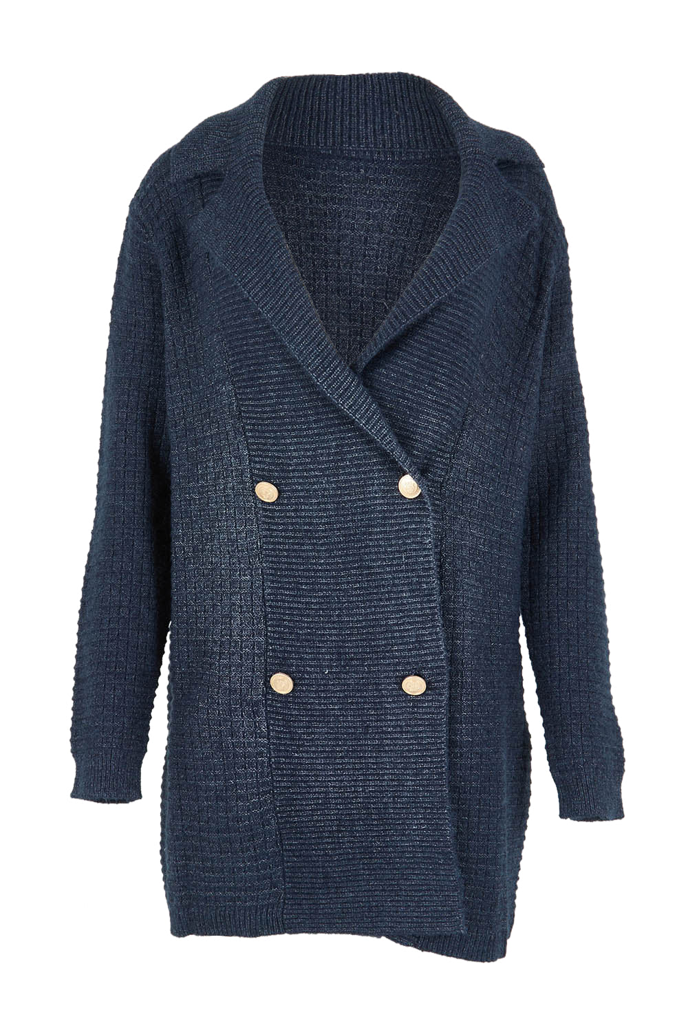 Product shot of the Violet Knit Cardigan in colour Navy (Blue), from the front