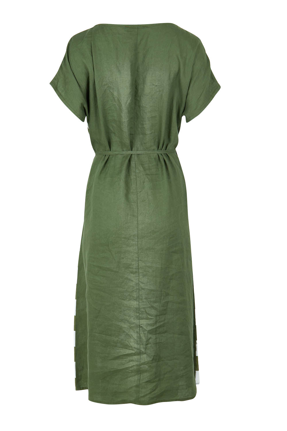 Preloved Patio Linen Stripe Dress - Khaki