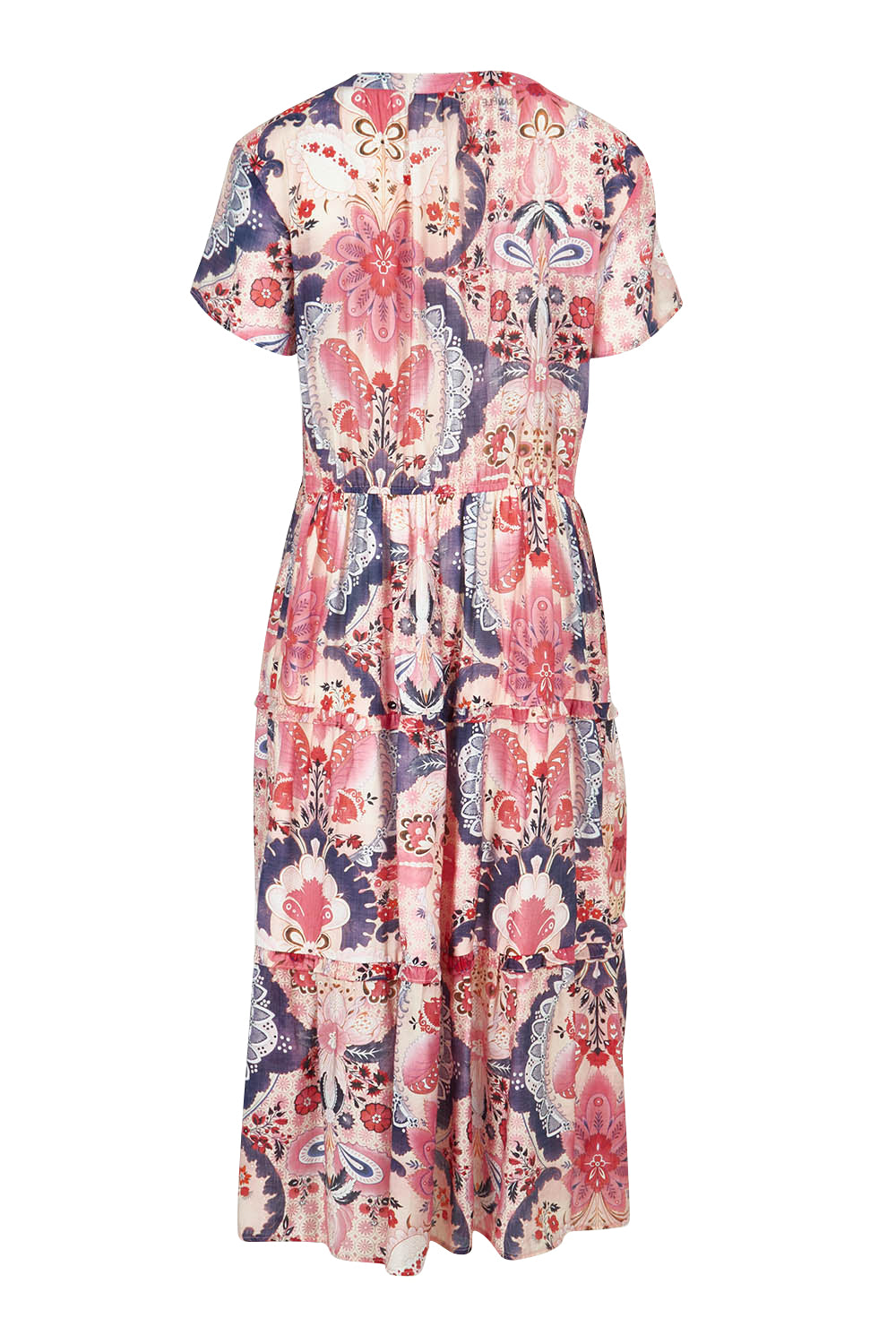 Product shot of the Newport Dress in colour Coral (Pink), from the back