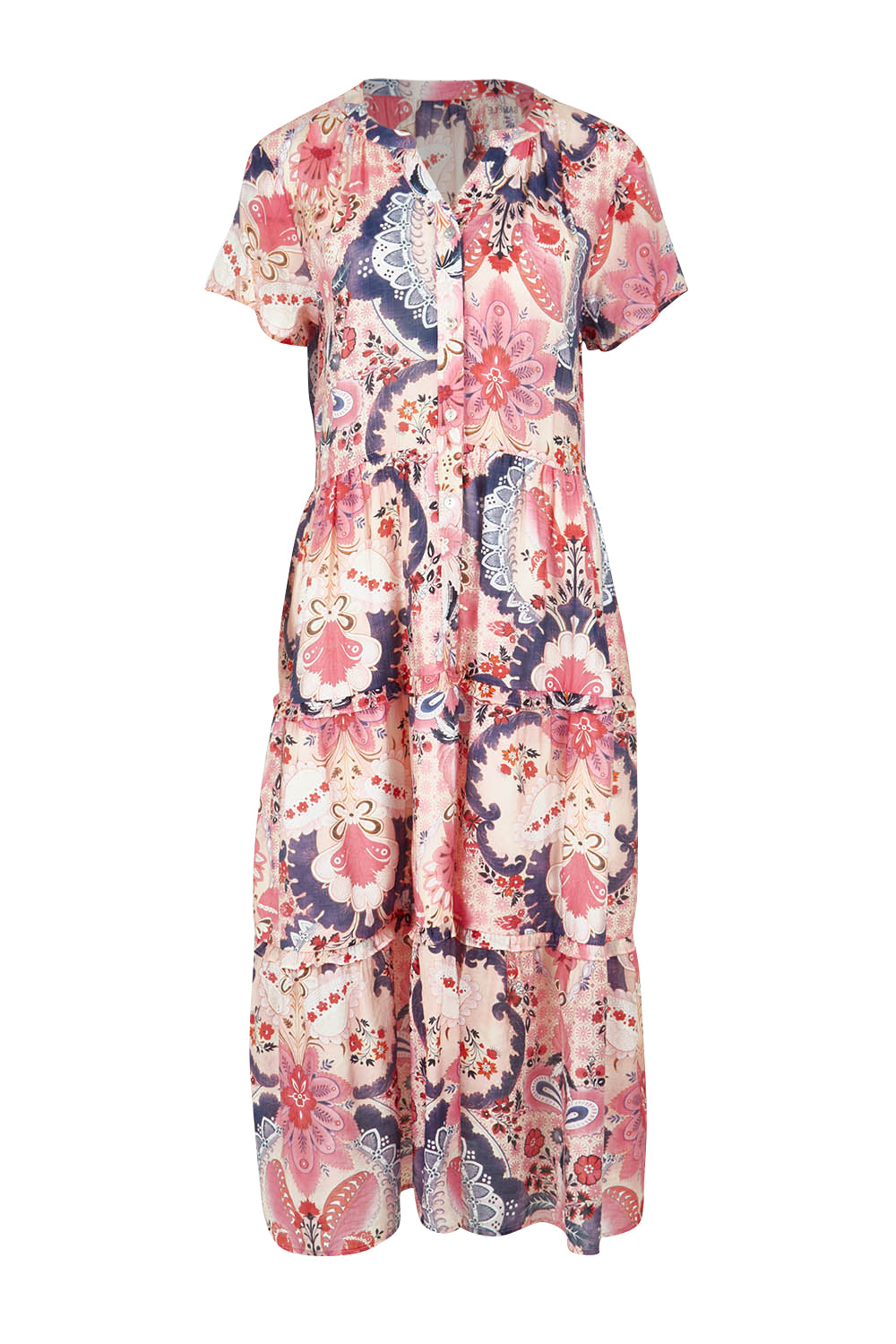 Product shot of the Newport Dress in colour Coral (Pink), from the front
