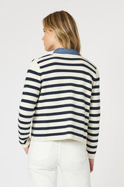 A model wearing the Capetown Cotton Cardigan in colour Navy (Blue), from the back