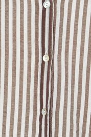 Product shot of the City Stripe Shirt in colour Chocolate, detail