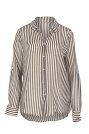 Product shot of the City Stripe Shirt in colour Chocolate, from the front
