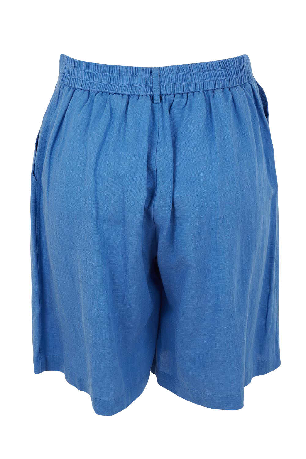 Product shot of the Lino Linen Blend Shorts in colour Sardinia (Blue), from the back