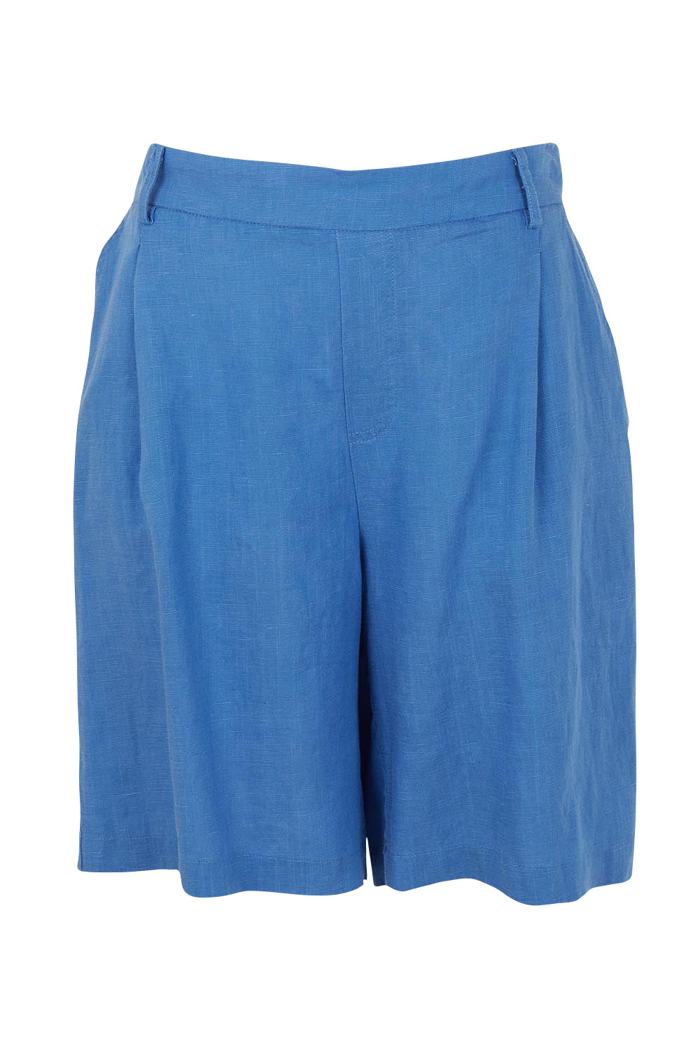 Product shot of the Lino Linen Blend Shorts in colour Sardinia (Blue), from the front