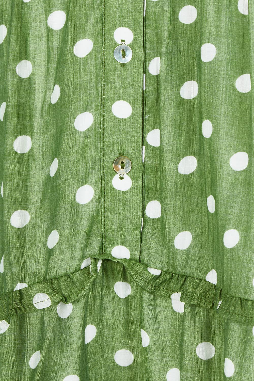 Product shot of the Basil Spot Dress in colour Basil (Green), detail