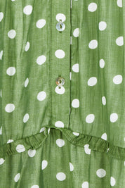 Product shot of the Basil Spot Dress in colour Basil (Green), detail
