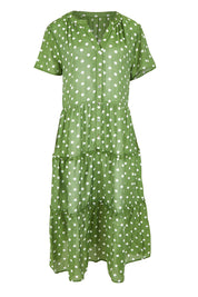 Product shot of the Basil Spot Dress in colour Basil (Green), from the front