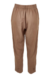 Product shot of the Lino Linen Blend Tapered Pant in colour Nutmeg, from the back