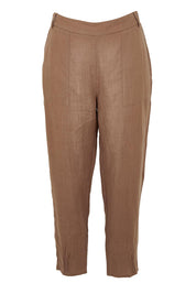 Product shot of the Lino Linen Blend Tapered Pant in colour Nutmeg, from the front