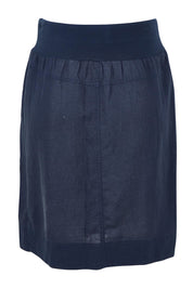 Product shot of the Lino Linen Blend Skirt in colour Navy (Blue), from the back