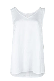 Product shot of the Lino Linen Blend Button Back Cami in colour White (White), from the front