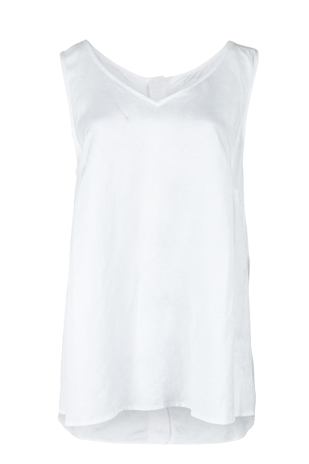 Product shot of the Lino Linen Blend Button Back Cami in colour White (White), from the front