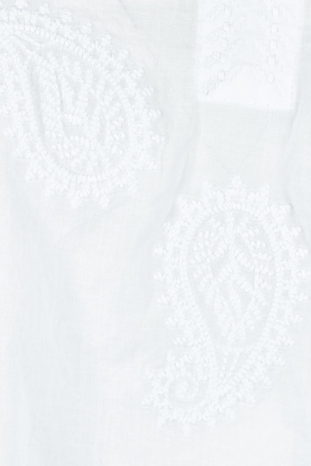 Product shot of the Coastal Embroidered Cotton Top in colour White (White), detail