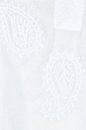 Product shot of the Coastal Embroidered Cotton Top in colour White (White), detail