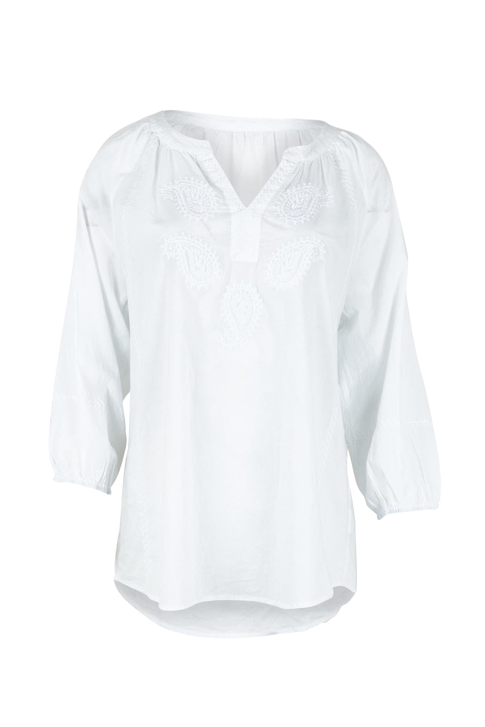 Product shot of the Coastal Embroidered Cotton Top in colour White (White), from the front