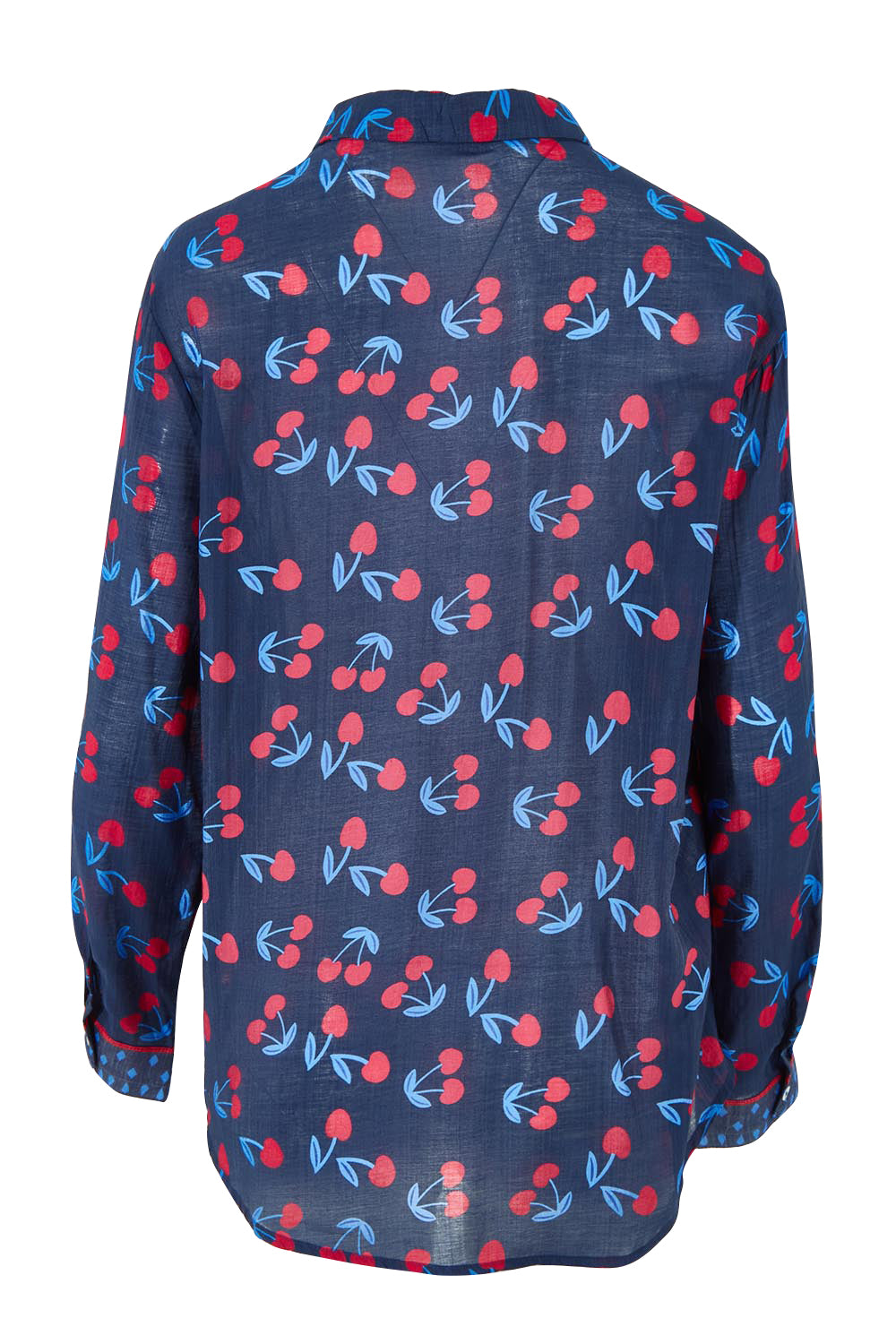 Product shot of the Cherry Delight Shirt in colour Navyred (Blue), from the back