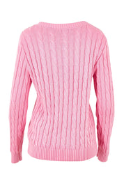 Product shot of the Hampton Cable Knit Jumper in colour Pink (Pink), from the back