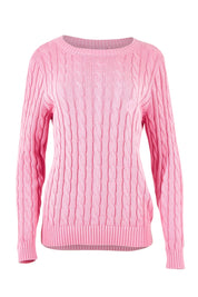 Product shot of the Hampton Cable Knit Jumper in colour Pink (Pink), from the front