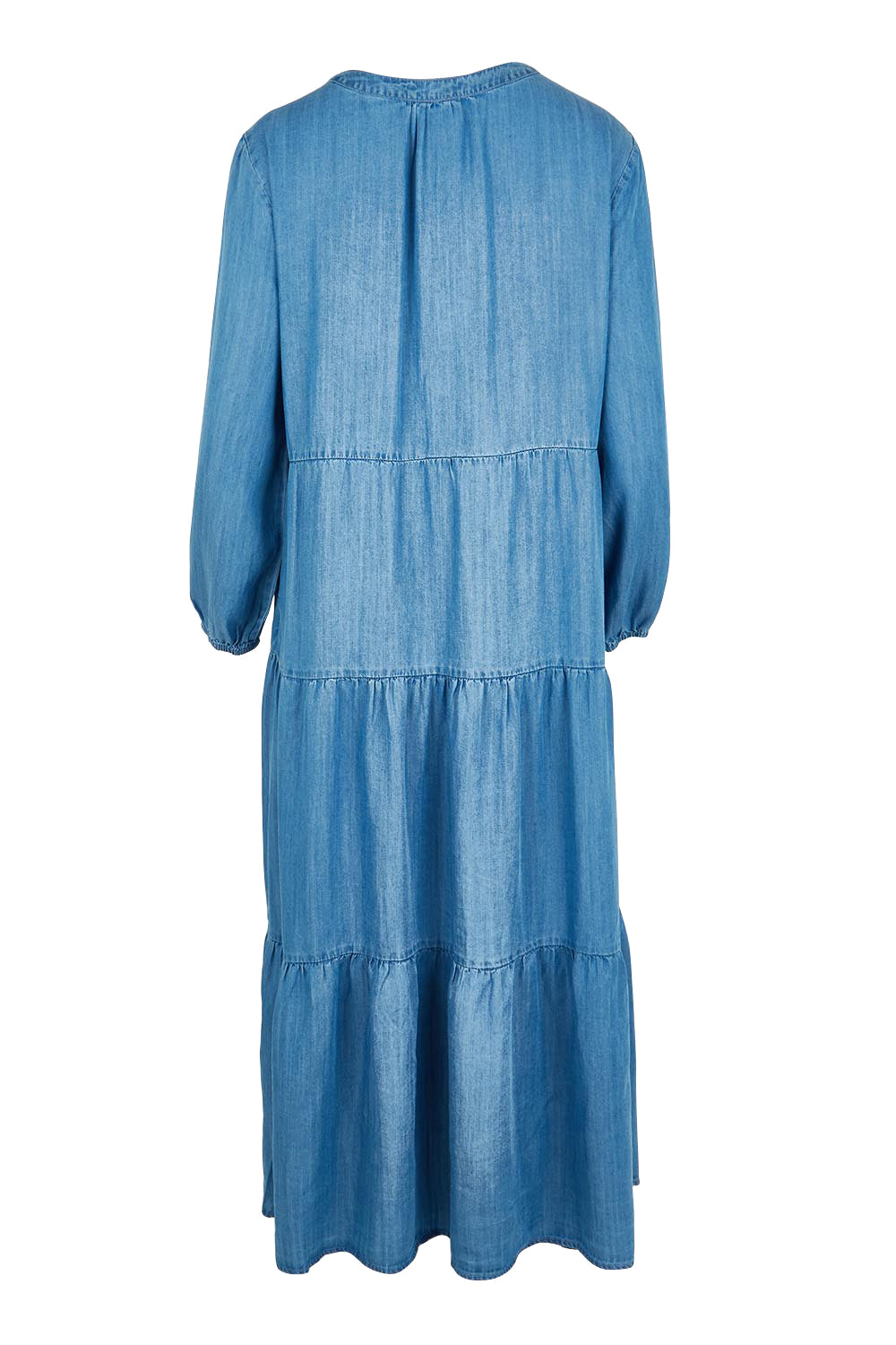 Product shot of the Macy Lyocell Dress in colour Denim (Blue), from the back