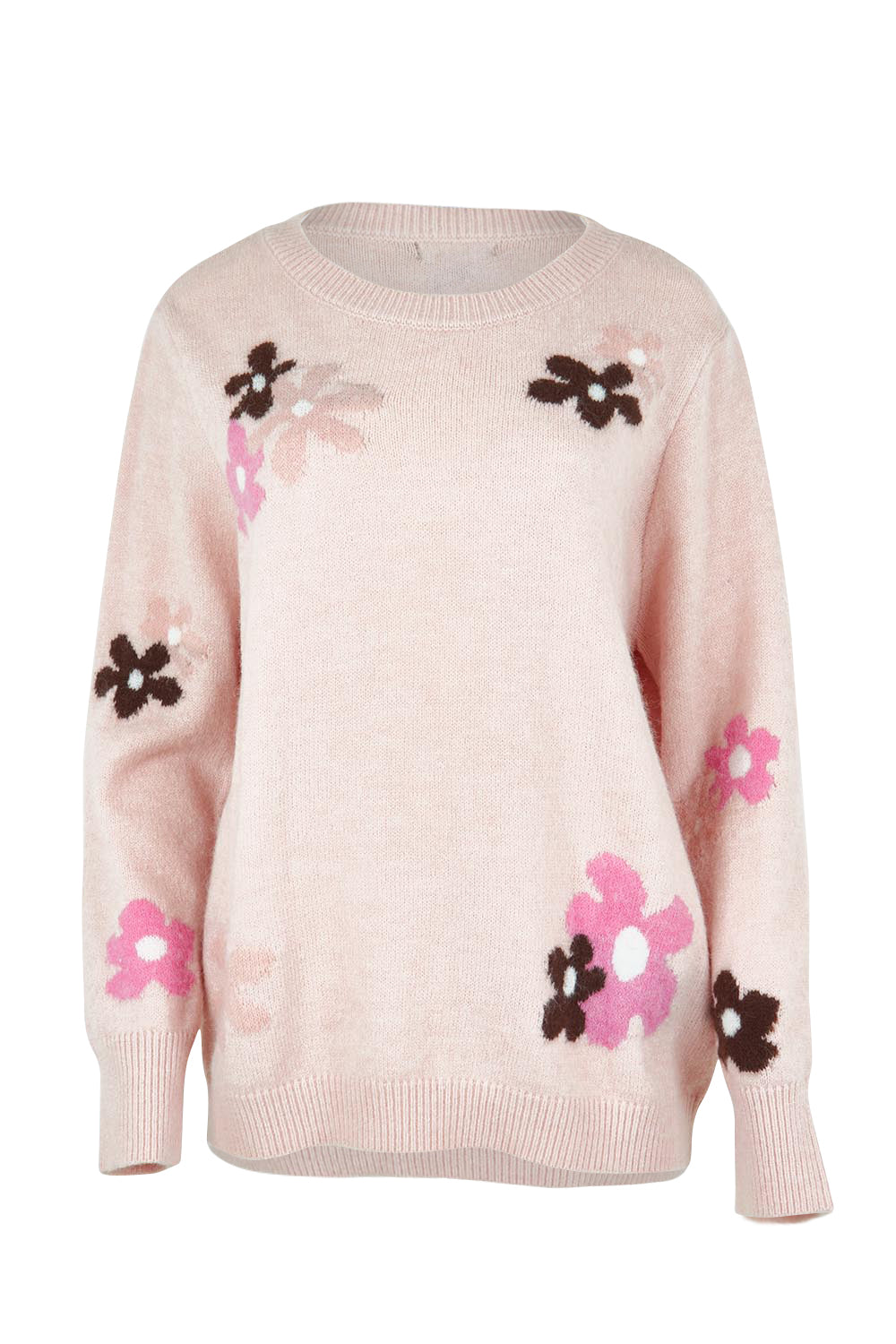 Product shot of the Chelsea Flower Knit in colour Blush (Pink), from the front