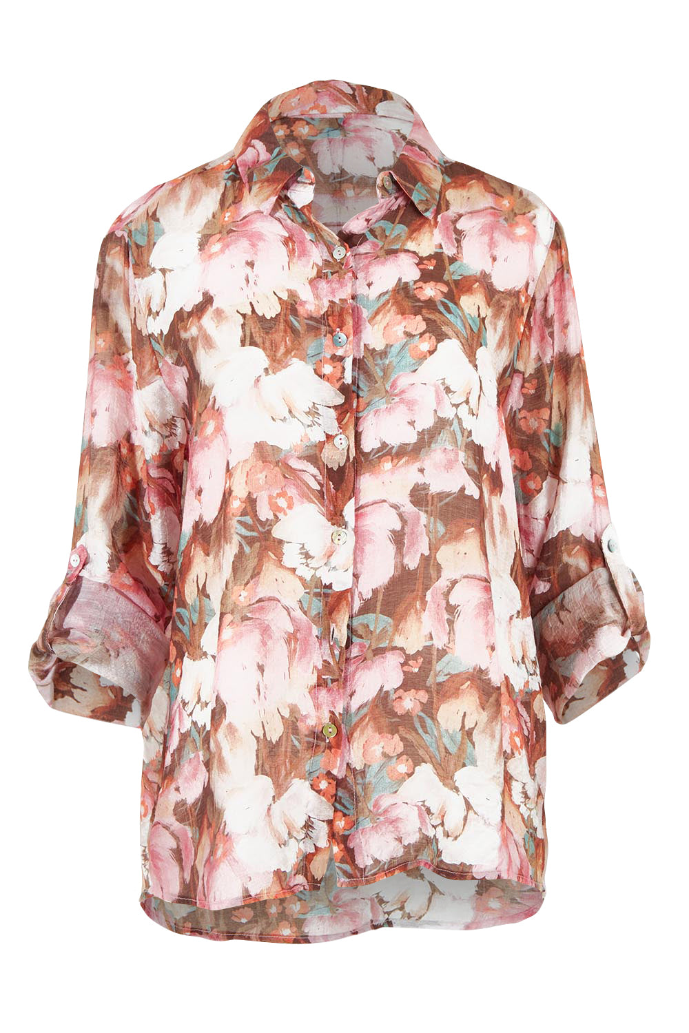 Product shot of the Dakota Print Shirt in colour Blush (Pink), detail