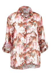 Product shot of the Dakota Print Shirt in colour Blush (Pink), detail