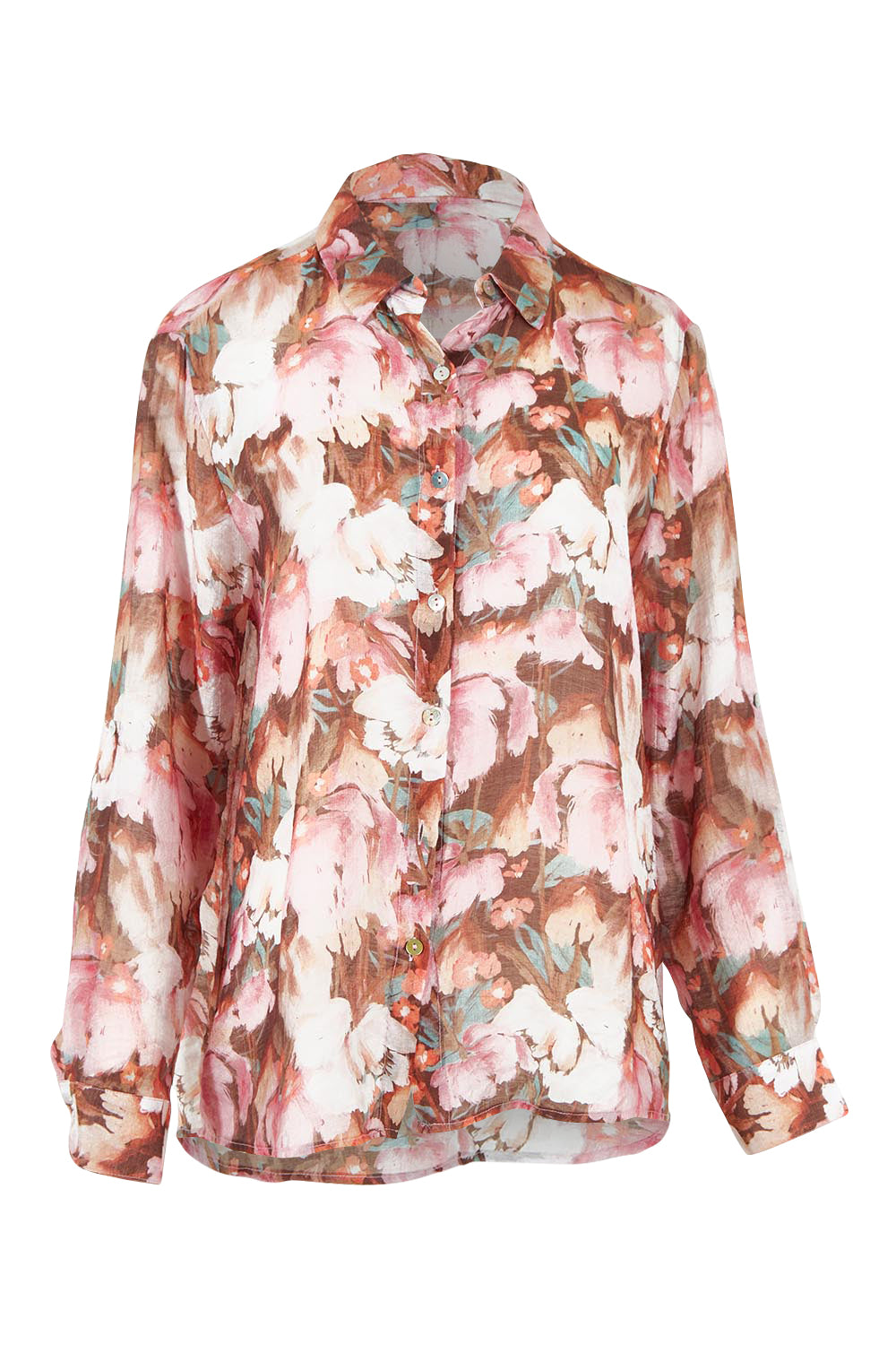 Product shot of the Dakota Print Shirt in colour Blush (Pink), from the front