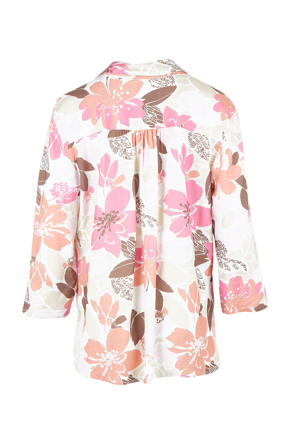 Product shot of the Amalfi Rose Print Shirt – Pinkmulti in colour Pinkmulti, from the back