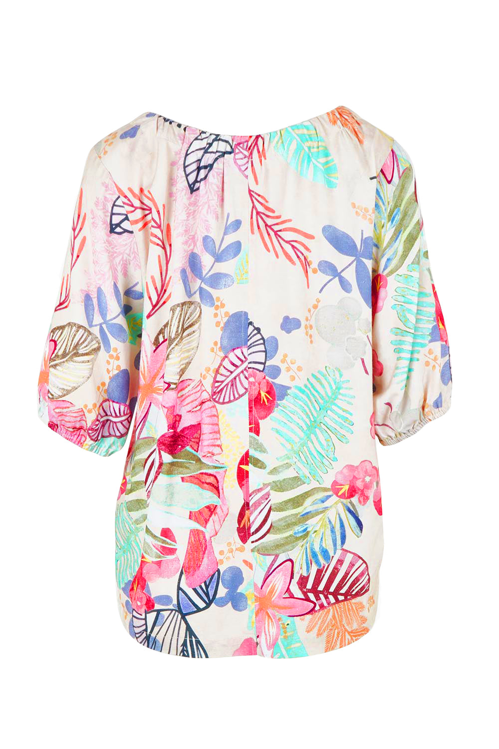 Product shot of the Desert Rose Print Linen Blend Top – Pinkmulti in colour Pinkmulti, from the back