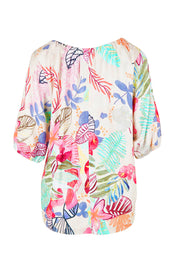 Product shot of the Desert Rose Print Linen Blend Top – Pinkmulti in colour Pinkmulti, from the back